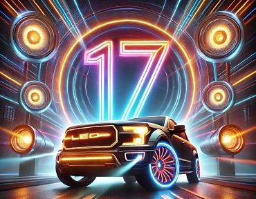 Celebrating 17 Years of Innovation with Flashtech Lighting - A dynamic design showcasing cutting-edge automotive LED lighting and the milestone of 17 years in the industry.